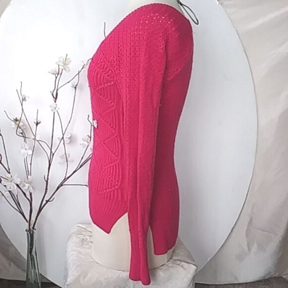 SO Sweater Hot Pink Metallic Thread Scoop Neck Tunic Hi Low Split Hem Y2… - Picture 9 of 15